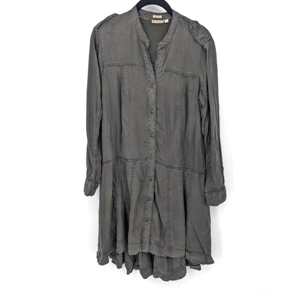 Holding Horses Shirt Dress Womens 6 Gray Lyocell Button Down Utility Long Tunic